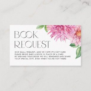 Carte D'accompagnement Pink Watercolor Dahlia Baby shower Books Demande