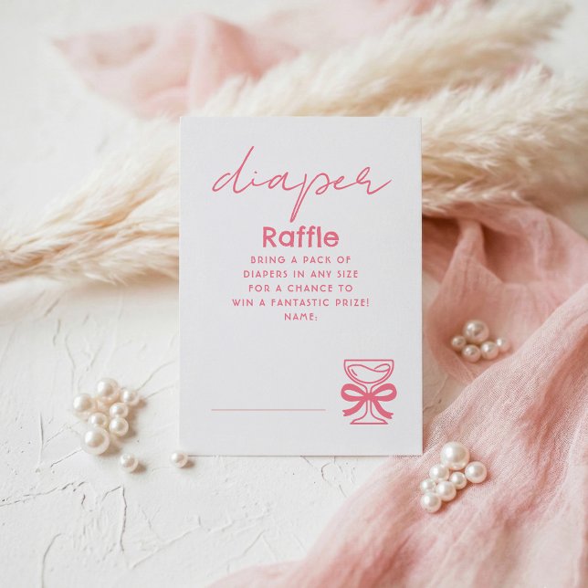 Carte D'accompagnement Pink Whimsical Champagne Diaper Raffle Tickets (Diaper Raffle Champagne and Pink Bow Game Tickets)