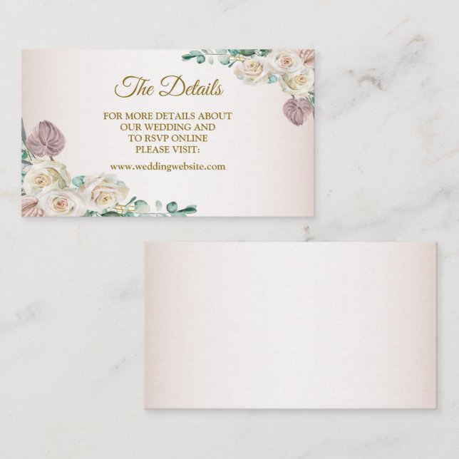 Carte D'accompagnement Pink White Rose Watercolor Greenery Wedding Detail (Devant / Derrière)