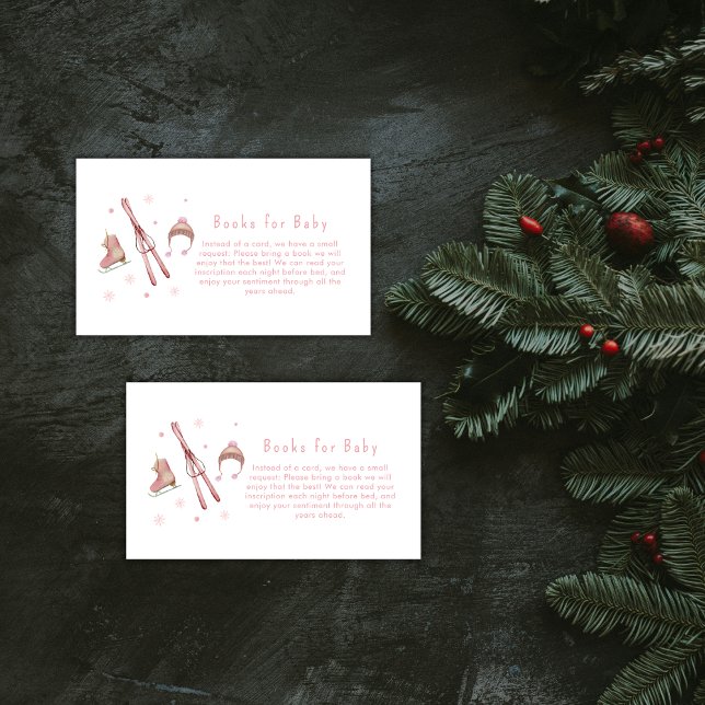Carte D'accompagnement Pink Winter Après Bébé Ski Books For Baby Shower  (Pink Winter Après Bébé Ski Books For Baby Shower Enclosure Card)