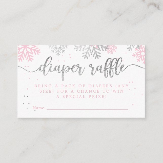 Carte D'accompagnement Pink Winter Snowflakes Baby shower Déchets Raffin (Devant)
