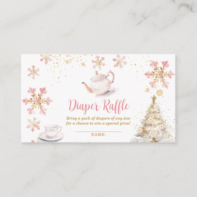 Carte D'accompagnement Pink Winter Tea Party Baby Shower Diaper Raffle (Devant)