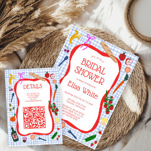 Carte D'accompagnement Pique-nique Gingham Moderne Mignon QR PERSONNALISÉ