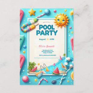 Carte D'accompagnement Piscine fête anniversaire Sweet sixteen été nage E
