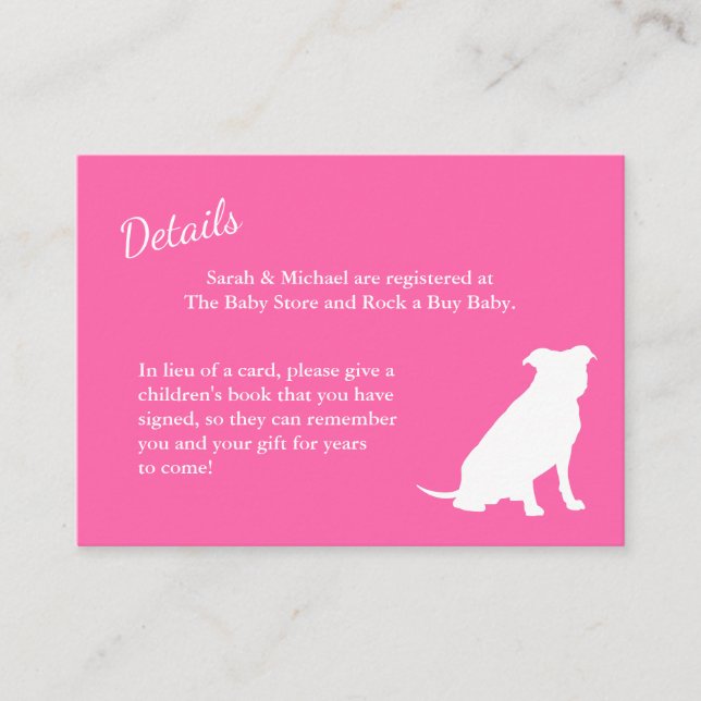 Carte D'accompagnement Pit Bull Chien Baby shower rose fille Pitbull (Devant)