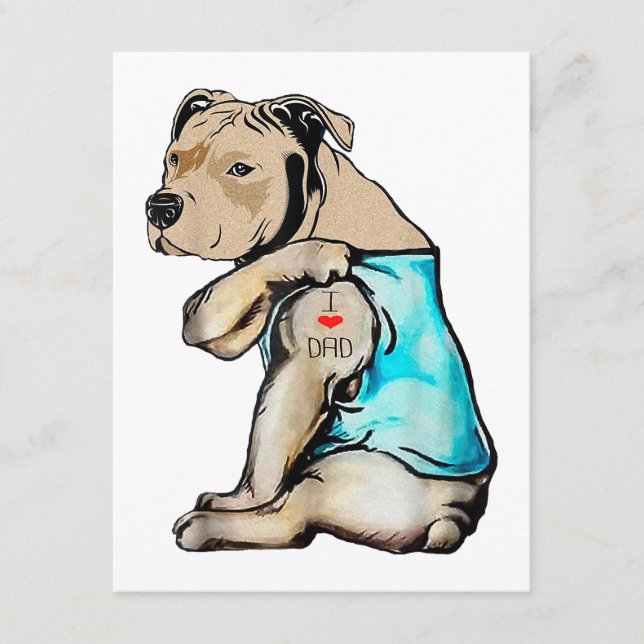 Carte D'accompagnement Pitbull Chien I Love Papa Tattoo drôle Famille (Devant)