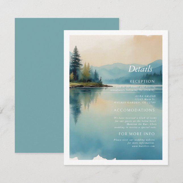 Carte D'accompagnement Pittoresque Aquarelle Pine arbres et Lakeside Déta (Devant / Derrière)