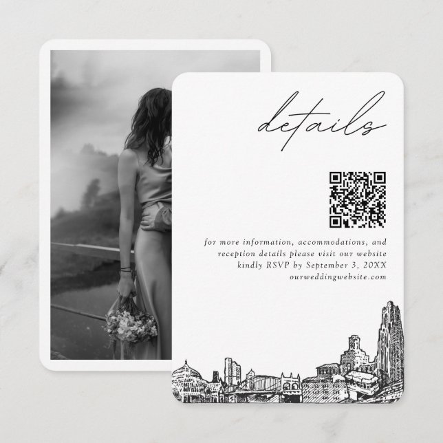 Carte D'accompagnement Pittsburgh Mariage Détails modernes Code QR (Devant / Derrière)