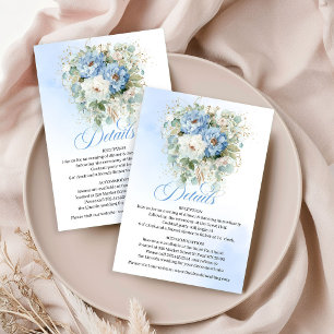 Carte D'accompagnement Pivoines de verdure de bleu pastel rustique détail