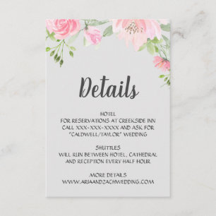 Carte D'accompagnement Pivoines rose sur détails de mariage gris