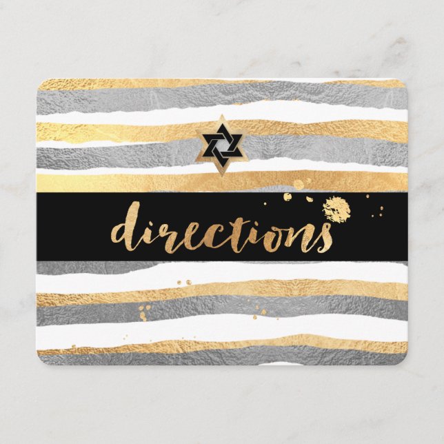 Carte D'accompagnement PixDezines directions/argent/or/rayures/mitzvah (Devant)