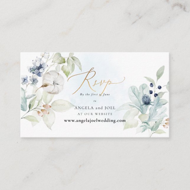 Carte D'accompagnement PixDezines Web RSVP Dusty Blue Winter Coton (Devant)