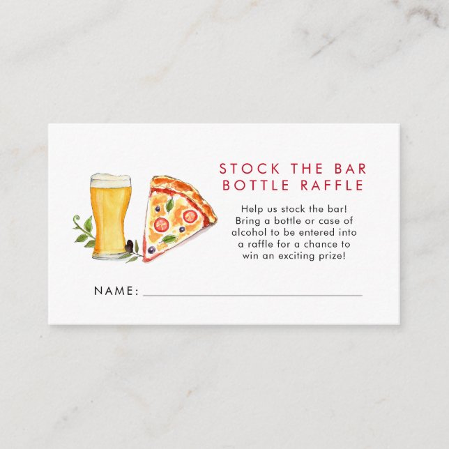 Carte D'accompagnement Pizza & Brew Stock bar Raffle (Devant)