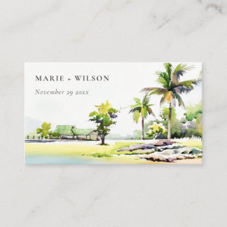 Carte D'accompagnement Plage Côtier Tropical Palm Trees Site Mariage
