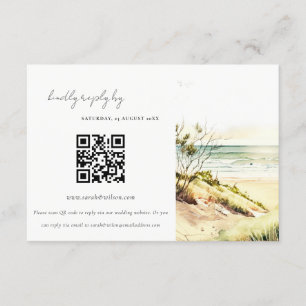 Carte D'accompagnement Plage côtière Sun Seascape Mariage QR Code RSVP