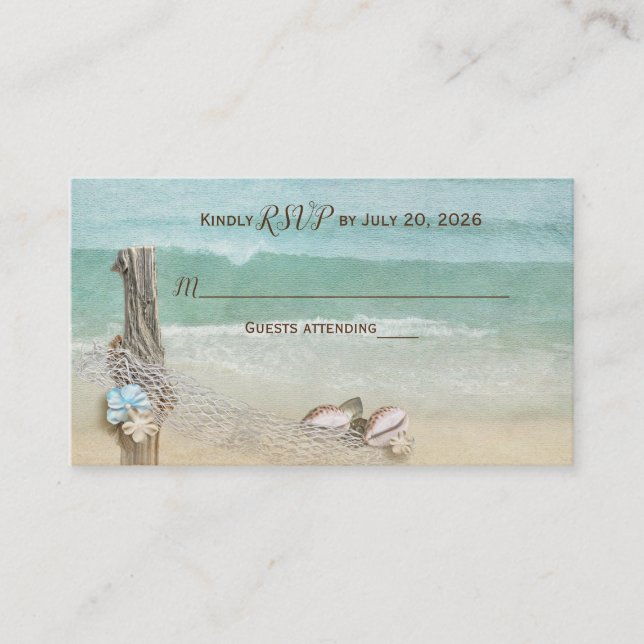 Carte D'accompagnement Plage de bois flotté nautique mariage RSVP (Devant)
