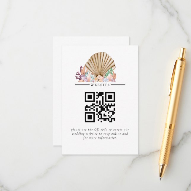 Carte D'accompagnement Plage de Coral & Seashell Mariage (Devant/Arrière en situation)