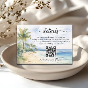 Carte D'accompagnement Plage et palmiers QR Code Détails du Mariage
