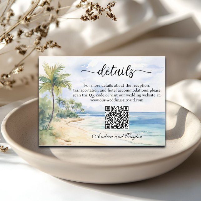Carte D'accompagnement Plage et palmiers QR Code Détails du Mariage (Créateur téléchargé)