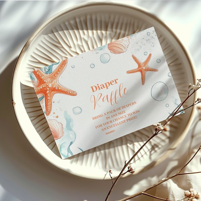 Carte D'accompagnement Plage Starfish & Seashells Elegant Diapper Raffle (Créateur téléchargé)