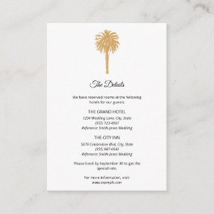 Carte D'accompagnement Plage tropicale Gold Palm Tree Destination Mariage