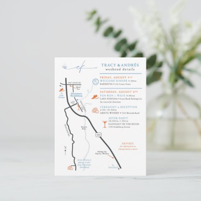 Carte D'accompagnement Plan de mariage personnalisé pour Andres (Debout devant)