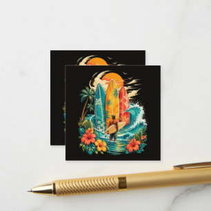 Carte D'accompagnement Planche de surf Hawaï vague plage surfeur vintage