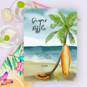 Carte D'accompagnement Planche de surf sur la plage - tombola de couches