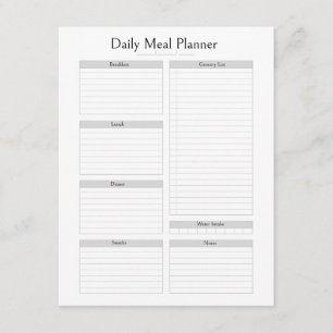 Carte D'accompagnement Planificateur de repas quotidien   Minimaliste sim