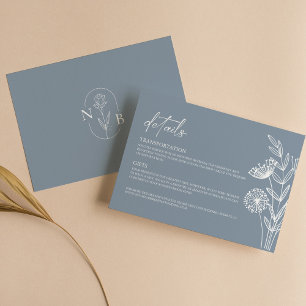 Carte D'accompagnement Plante classique Dusty Mariage bleu minimaliste