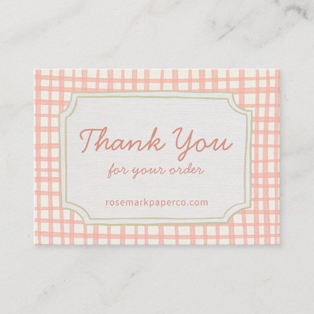 Carte D'accompagnement Playful Pink Peach Plaid Small Business Thank You (Devant)