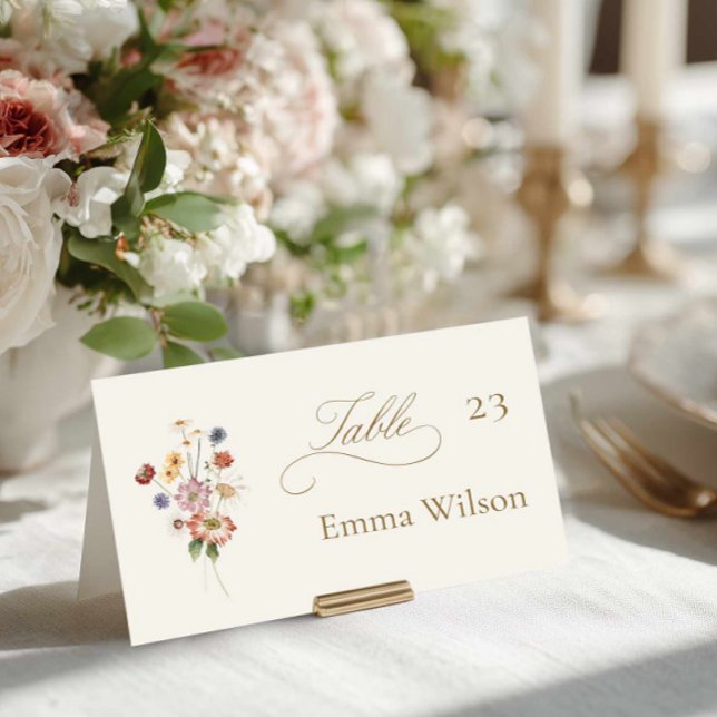 Carte d'accompagnement pliée pour mariage aux fleu (Elegant Fall Floral Wedding Place card)