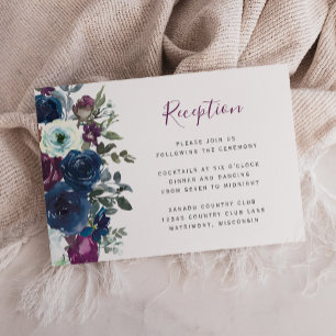 Carte D'accompagnement Plum Aquarelle Florale Marine Bleu Mariage Récepti