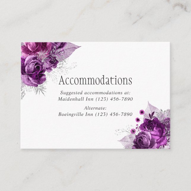 Carte D'accompagnement Plum et marine Aquarelle Mariage Hébergements (Devant)