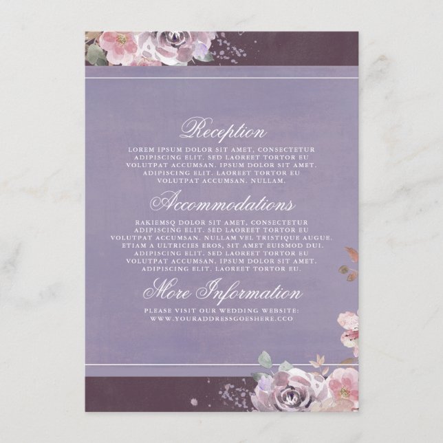 Carte D'accompagnement Plum Lilac et Mauve Mariage Information Invité (Devant)