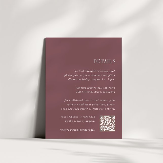 Carte D'accompagnement Plum poussiéreux | Détails du Mariage tout-en-un (Créateur téléchargé)