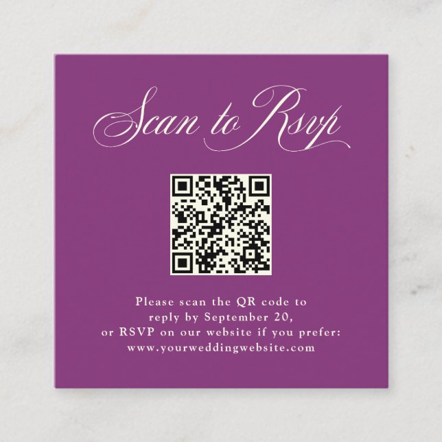 Carte D'accompagnement Plum Purple Élégance italienne | RSVP avec code QR (Devant)