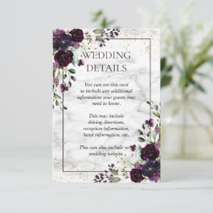 Carte D'accompagnement Plum Purple Gold Marbre Floral Mariage Détails