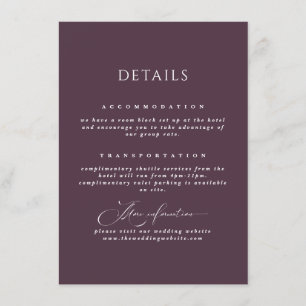 Carte D'accompagnement Plum Romantic Calligraphy Détails du Mariage