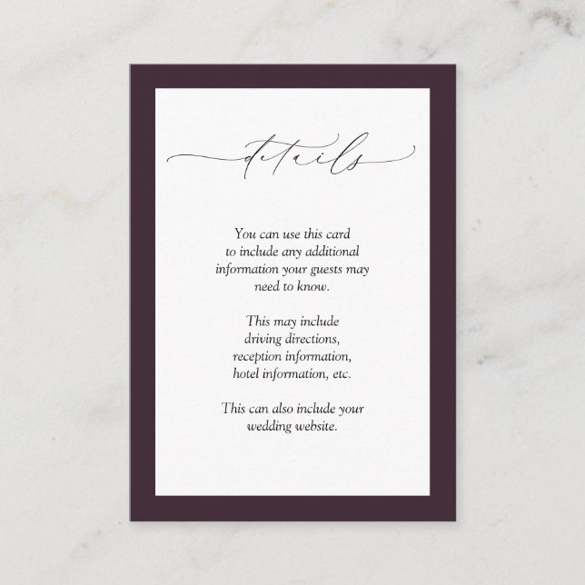 Carte D'accompagnement Plum violet mauve Floral Aquarelle Mariage Détail (Devant)