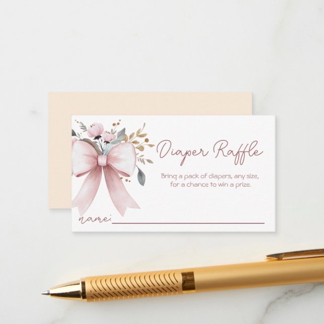 Carte D'accompagnement Poitrine rose Fille Baby shower Déchets Raffle (Devant/Arrière en situation)