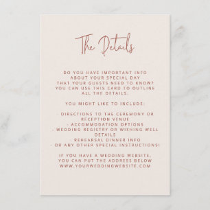 Carte D'accompagnement Police Script Mariage moderne Terracotta & Crème