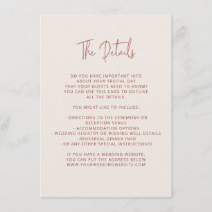 Carte D'accompagnement Police Script Mariage moderne Terracotta & Crème