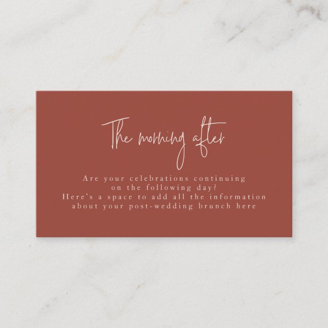 Carte D'accompagnement Police Script Terracotta & Cream Post Mariage Brun (Devant)