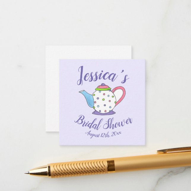 Carte D'accompagnement Polka Dot Teapot Après-Midi Tea Baby shower (Devant/Arrière en situation)