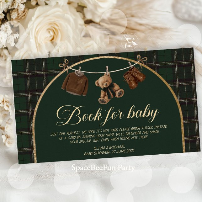 Carte D'accompagnement Polo Teddy Bear Classic Baby Shower book for baby (polo teddy bear, tartan baby shower, preppy baby shower, book for baby, baby shower guest book, baby)