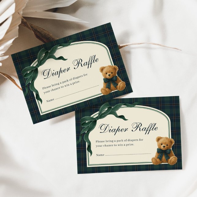 Carte D'accompagnement Polo Teddy Bear Green Bow Plaid Diaper Raffle (Créateur téléchargé)