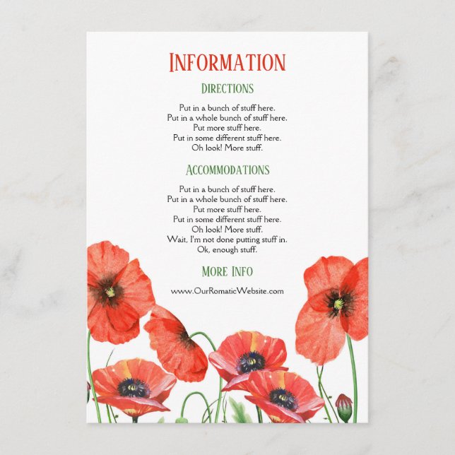 Carte D'accompagnement Poppies Floral Mariage Détails (Devant)