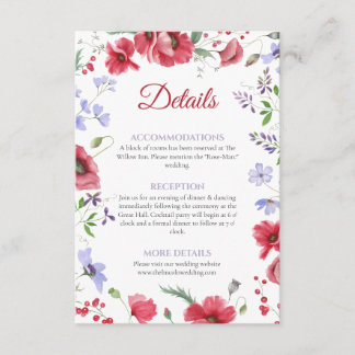 Carte D'accompagnement Poppy & Lavender Watercolor Floral Wedding Details