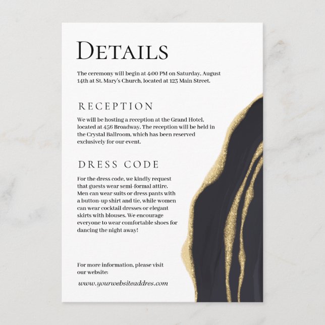 Carte D'accompagnement Porte noire de luxe avec or (Devant)